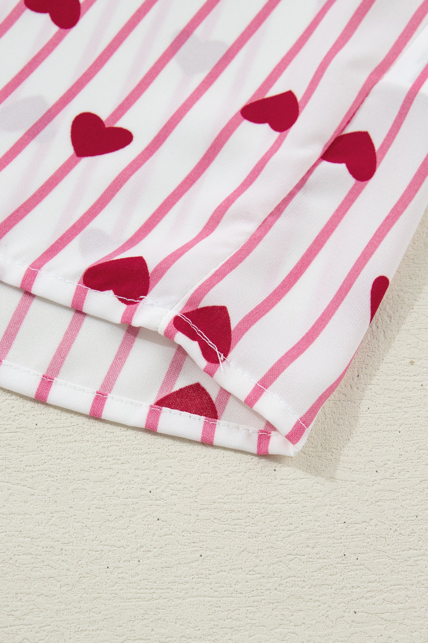 Pink Stripe Textured Heart Print Long Flounce Sleeve Shirt