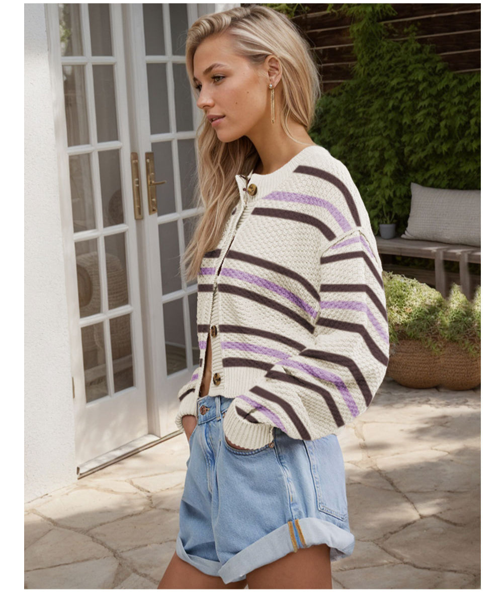 Colorblock Knit Cardigan | Button Down Cropped Sweater