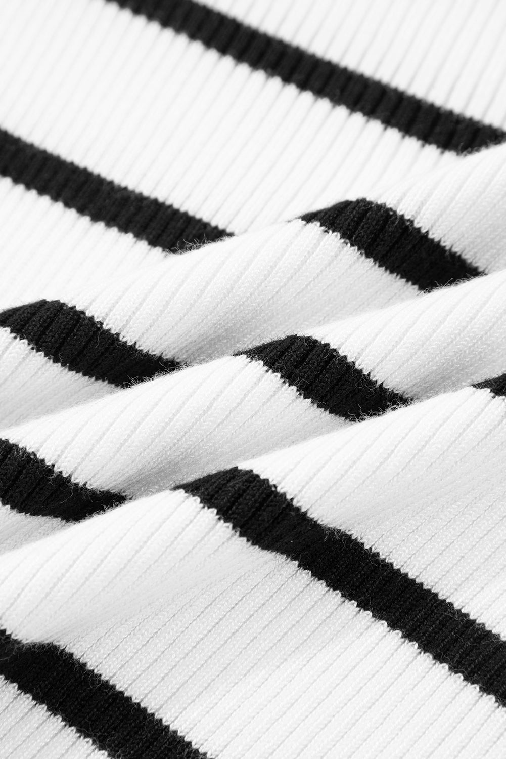 Bright Green Scalloped Trim U Neck Striped Ribbed Slim Sweater