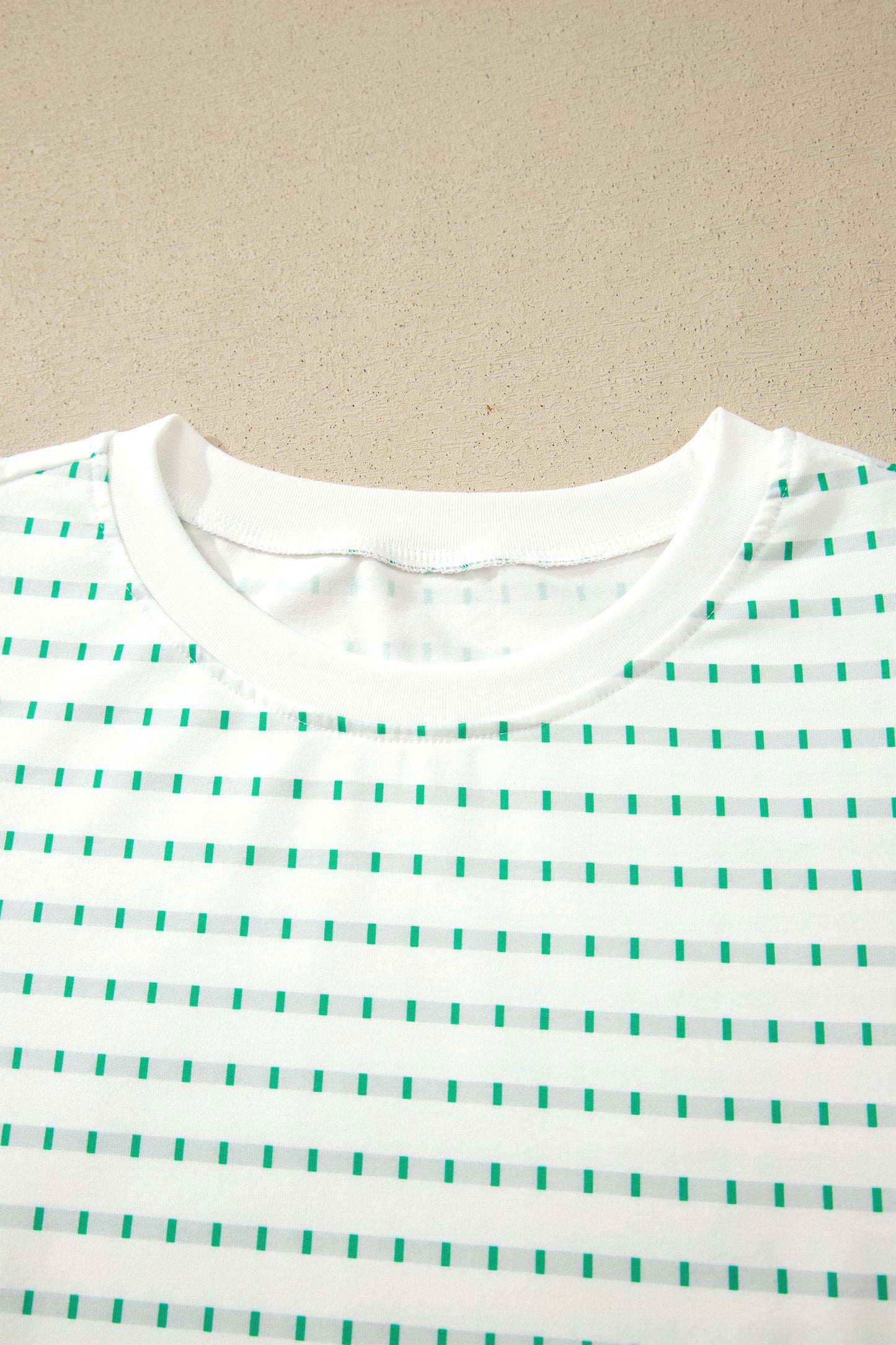 Green Stripe Puff Sleeve Textured Boutique Tee
