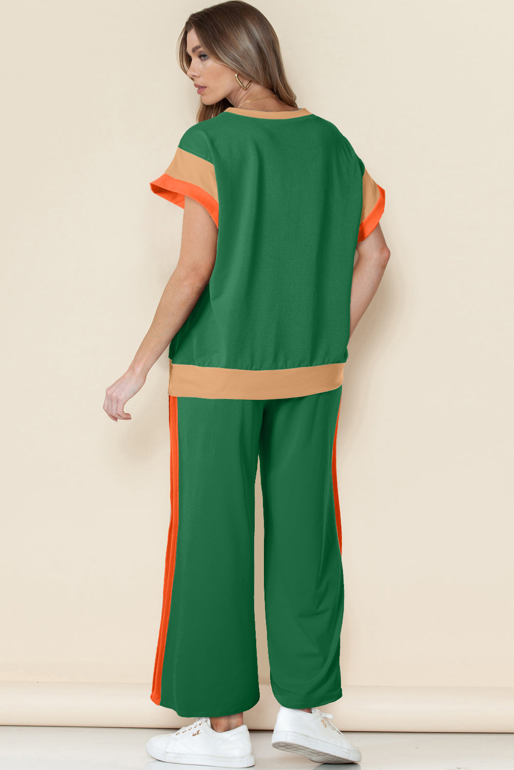 Multicolor Color Block Detail Casual Two-piece Set