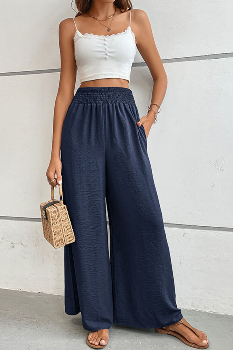Smocked High Waist Wide Leg Palazzo Pants
