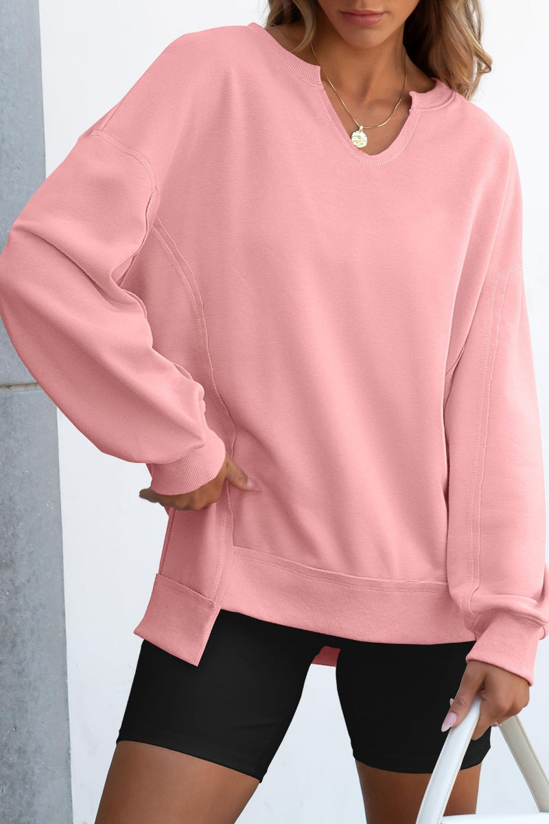 Striped V-Neck Pullover Sweatshirt with Contrast Trim