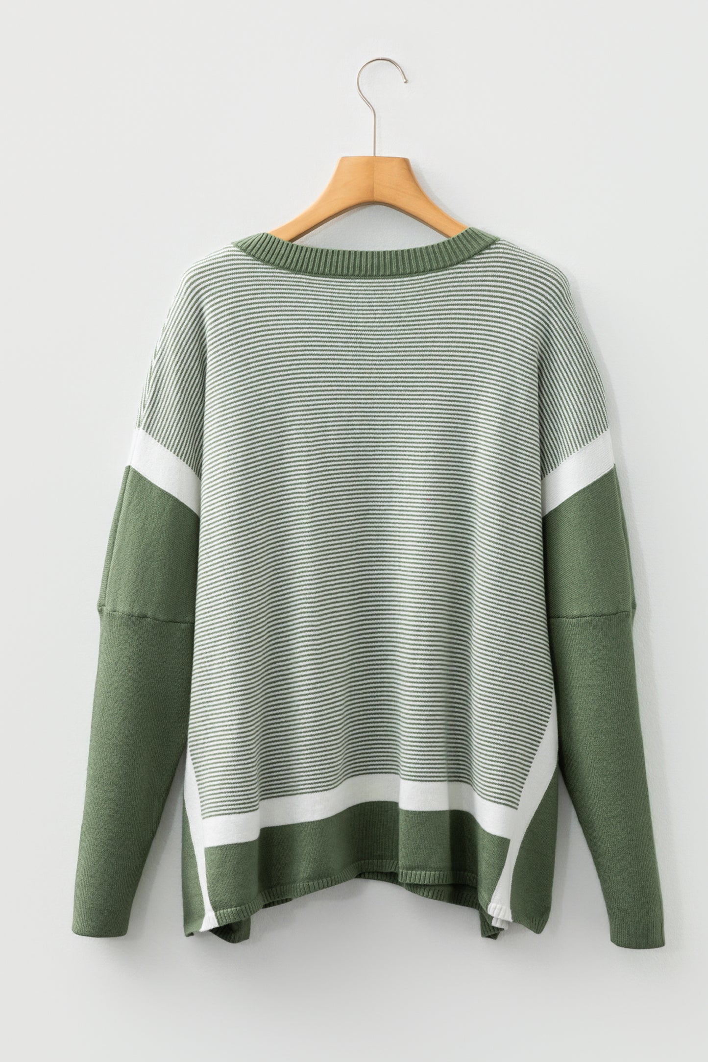 Blue Stripe Color Block Patchwork Dolman Oversize Tunic Sweater