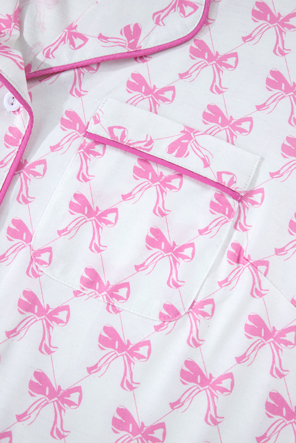 Bowknot Printed Short Sleeve and Ruffled Shorts Valentines Pajama Set