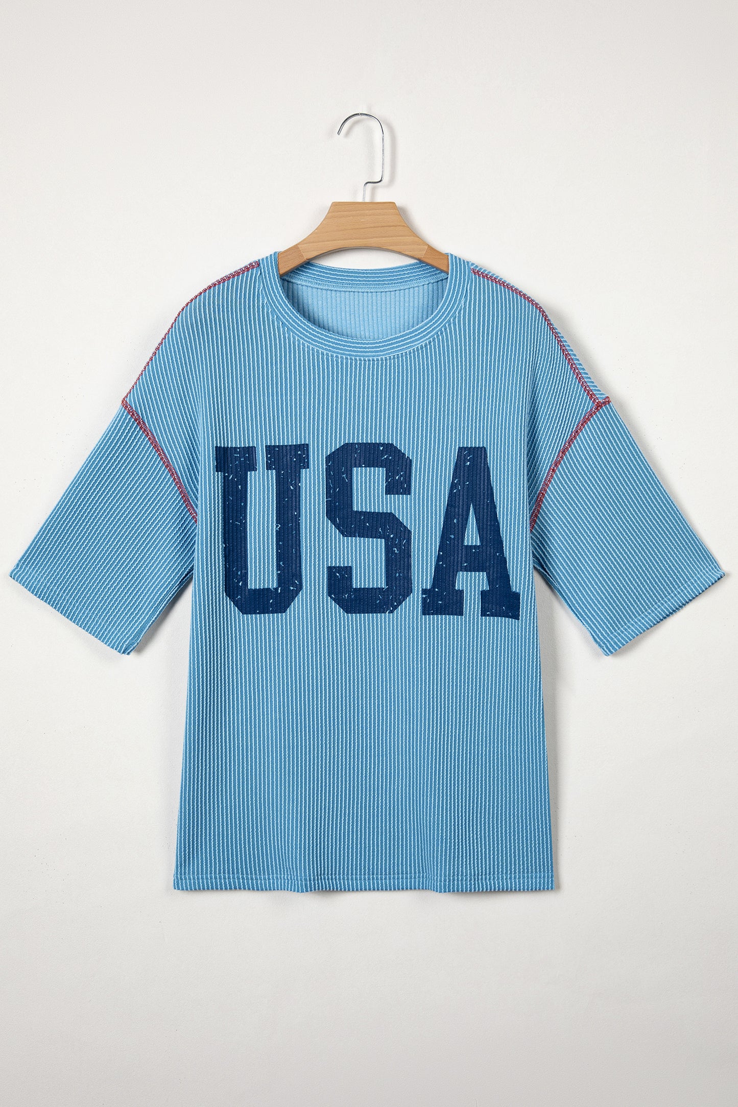Fiery Red USA Graphic Half Sleeve Loose Ribbed Top