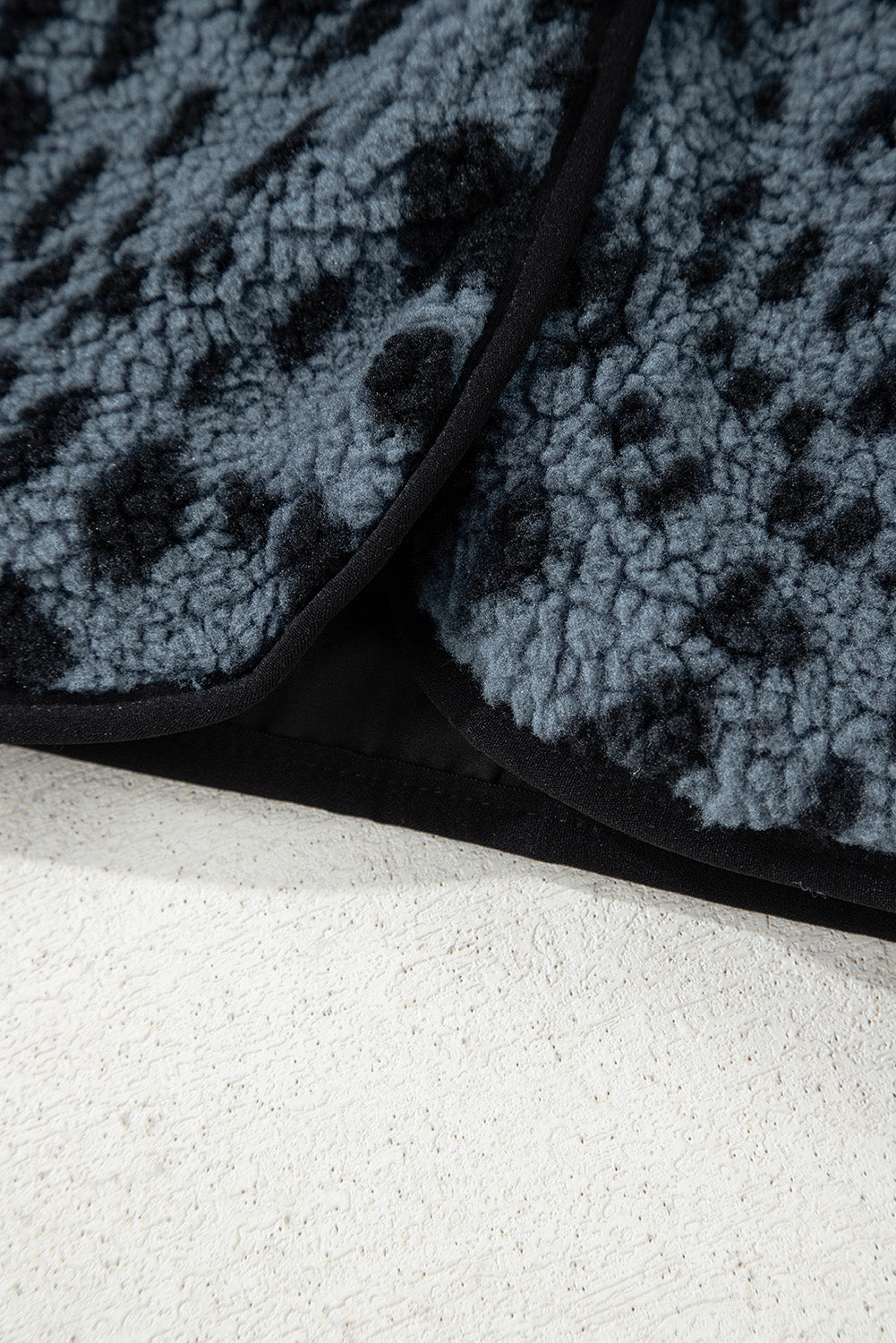 Cow Print Buttoned Stand Collar Fleece Jacket
