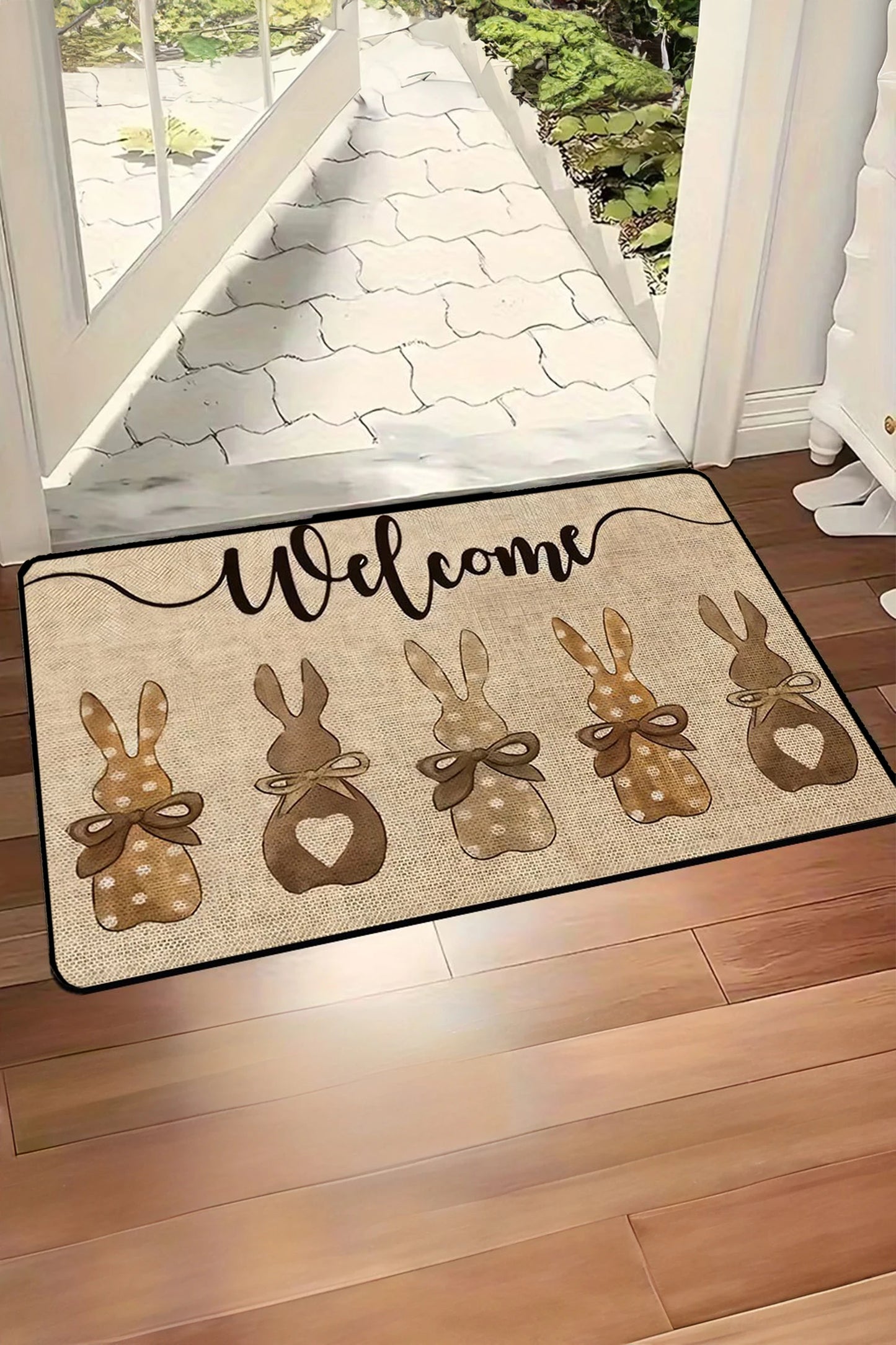 shop similar  Light French Beige Easter Themed Rabbit Welcome Doormat