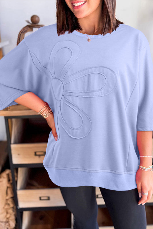 Beau Blue Floral Patched Half Sleeve Tunic Top