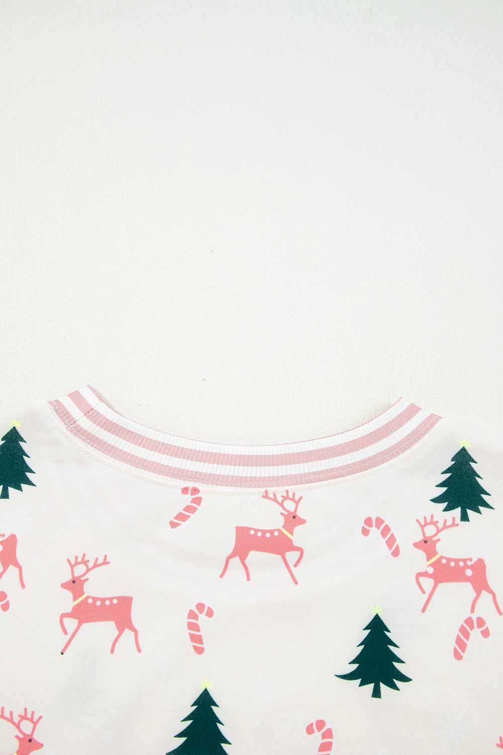Green Bow Christmas Tree Print Contrast Striped Banding 2pcs Lounge Set