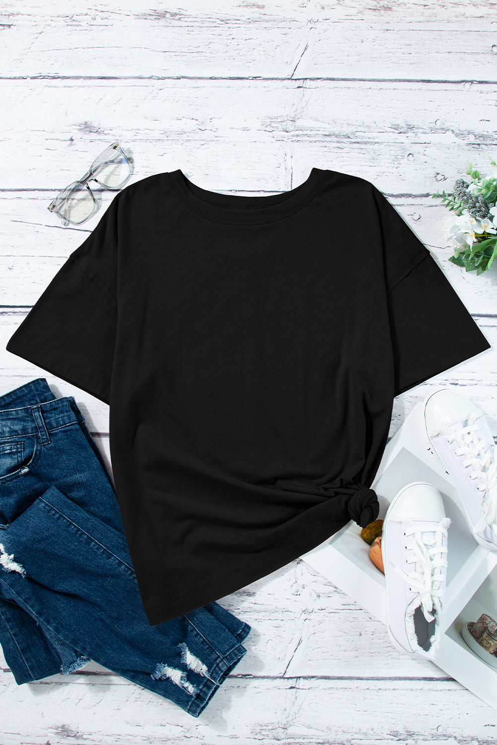 Black Raw Seam Patchwork Drop Shoulder Oversize T Shirt