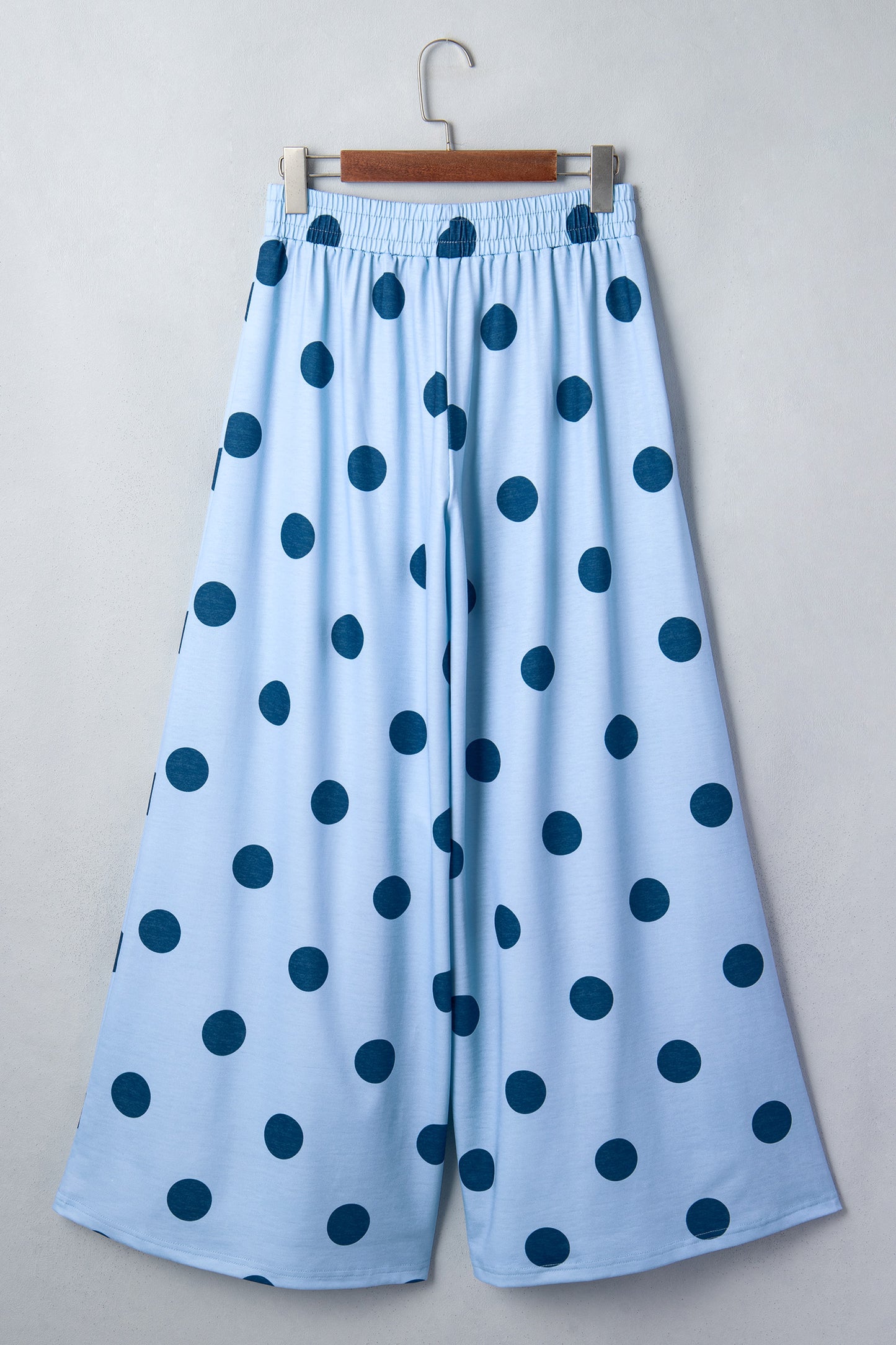 Sky Blue Polka Dot Wide Leg Elastic Waist Casual Pants