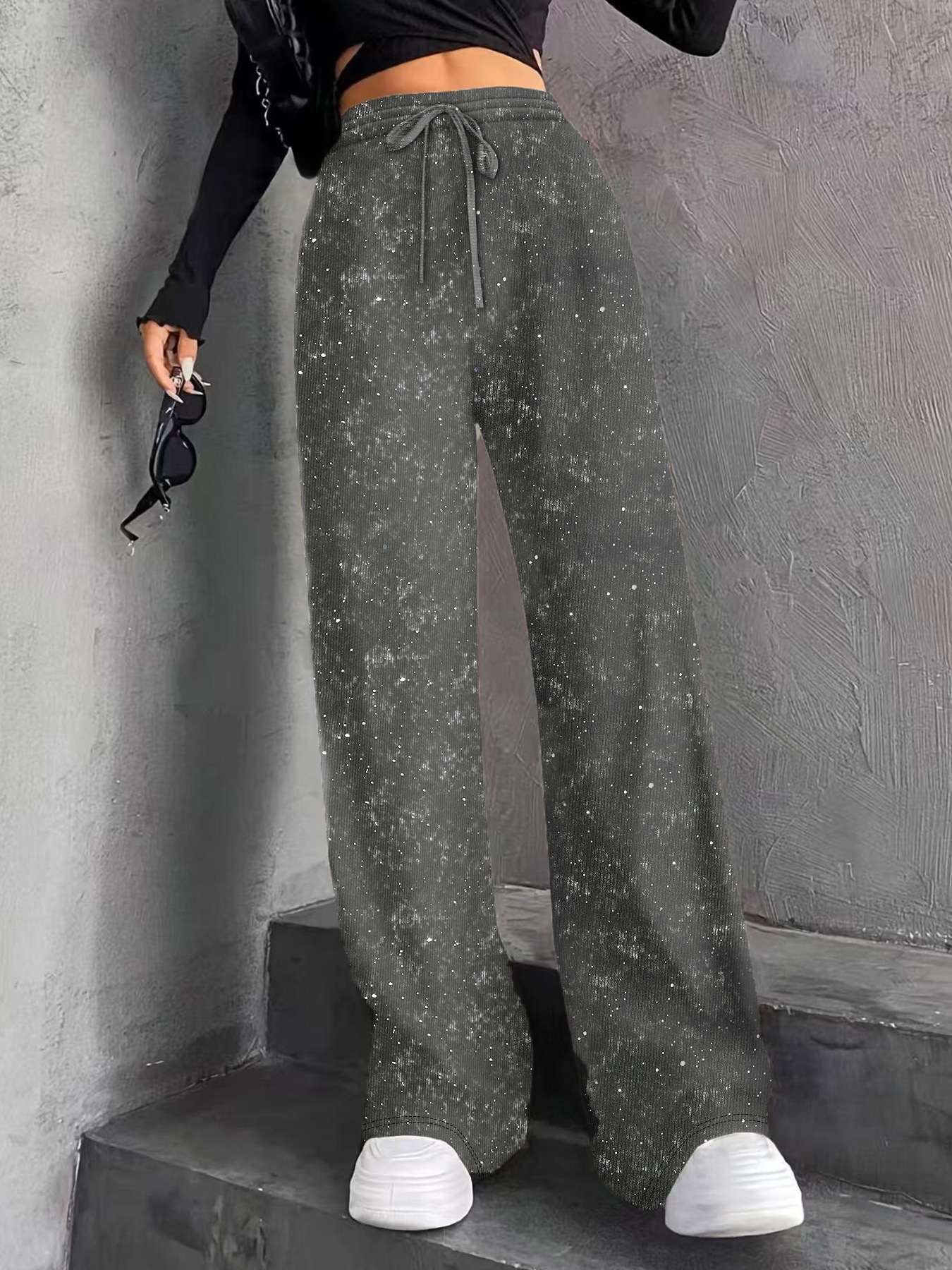 Splatter Knit Pants Casual High Waist Wide Leg