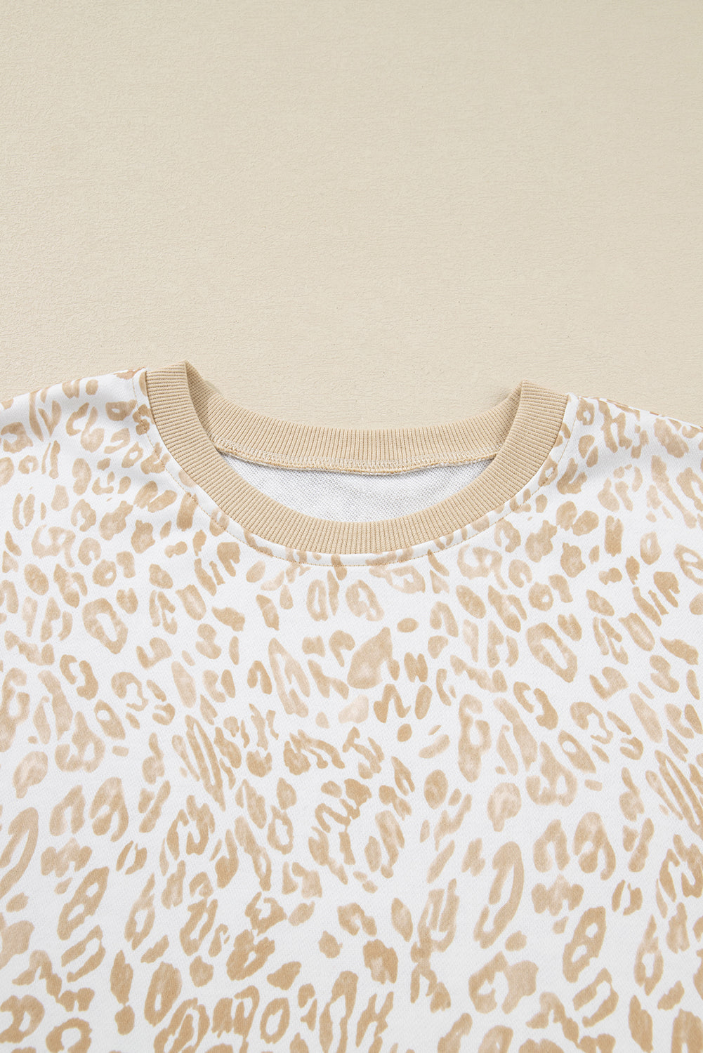 Khaki Plus Size Ruffled Arm Leopard Sweatshirt