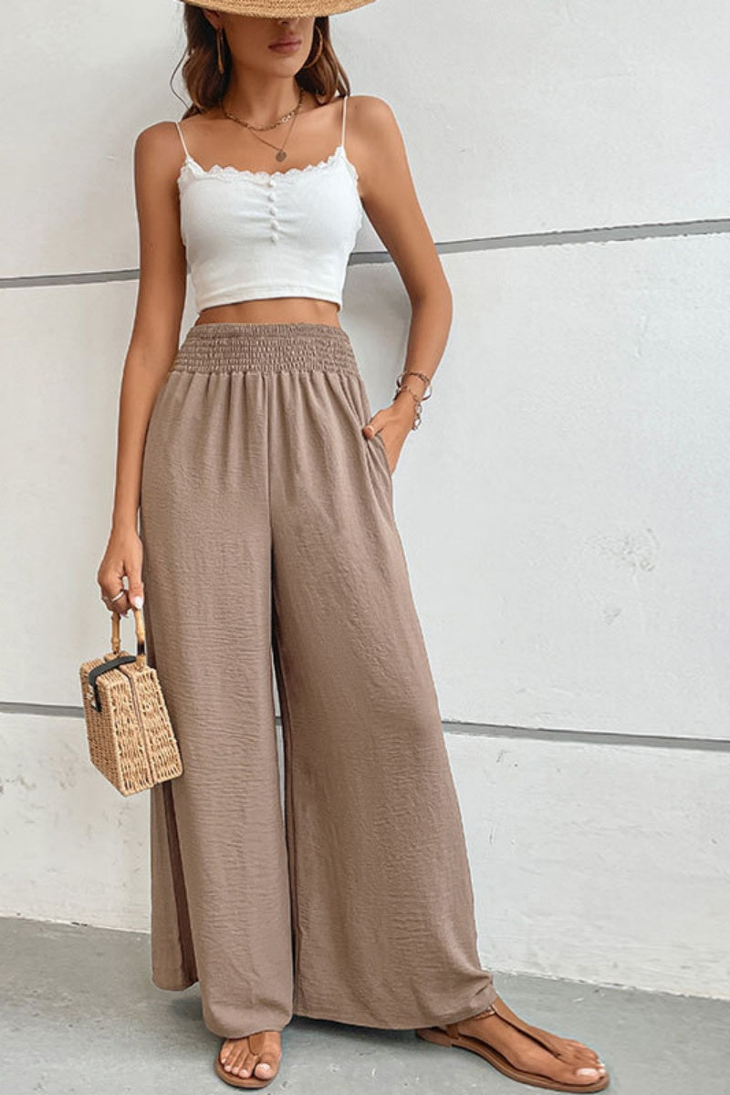 Smocked High Waist Wide Leg Palazzo Pants