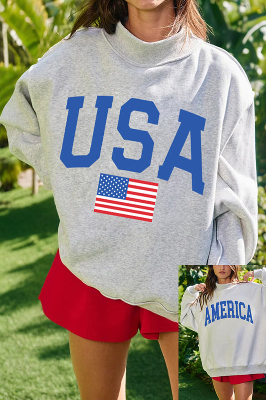 Flag Graphic Cotton Sweatshirt Reversible USA America