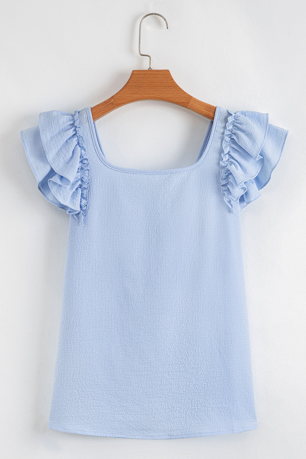 Gossamer Pink Textured Bow Knot Frilled Butterfly Sleeve Blouse