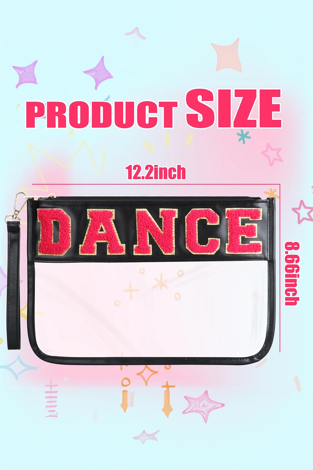 Chenille Letter PU Leather Patchwork Clear Makeup Bag