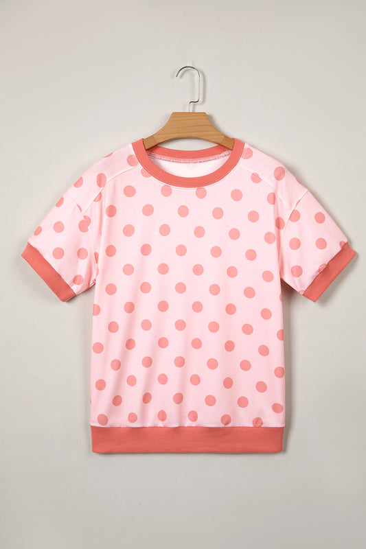 Polka Dot Knit Tee Casual Colorblock Boutique Top