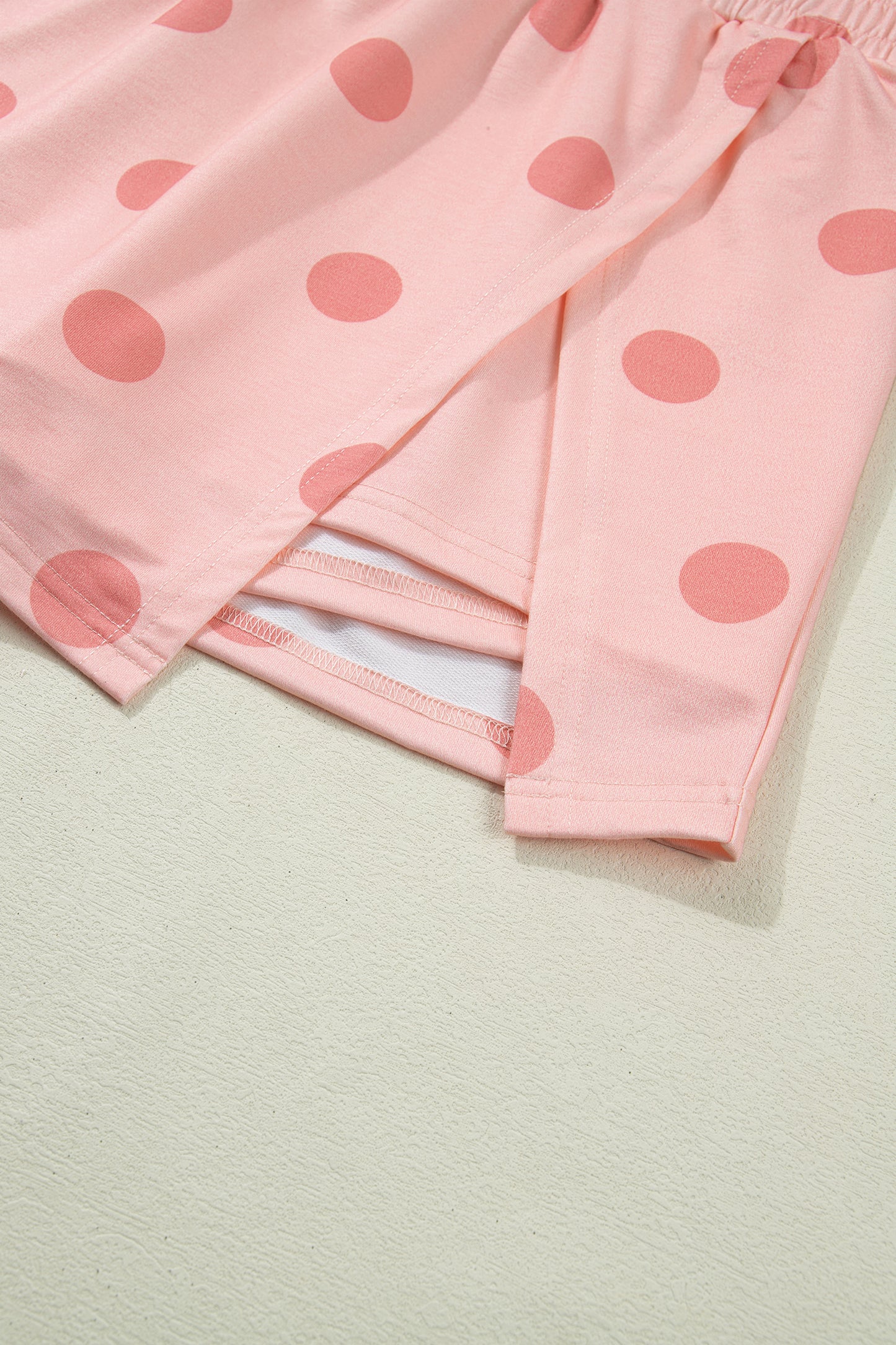 White Ribbed Trim Polka Dot Print Tank Split Mini Skort 2pcs Set