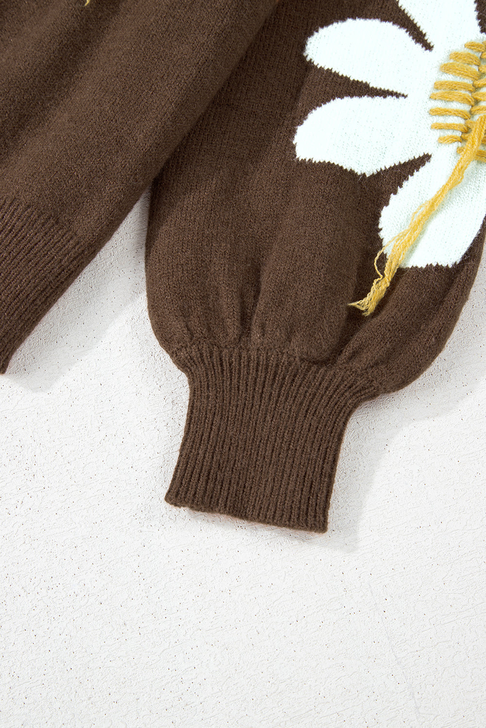 Big Flower Pattern V Neck Drop Shoulder Sweater