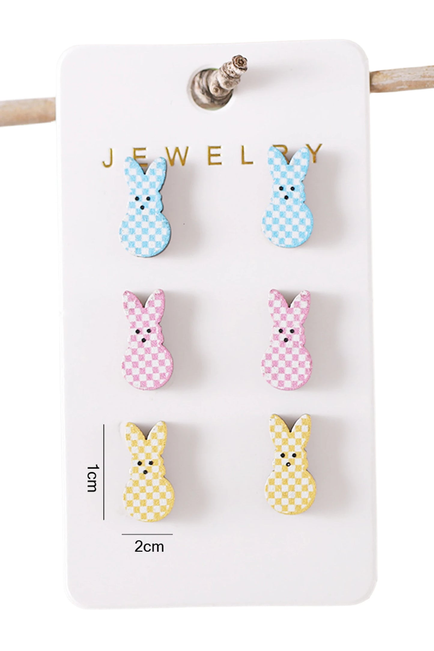 Pink 3 Pairs Different Color Plaid Easter Bunny Earring