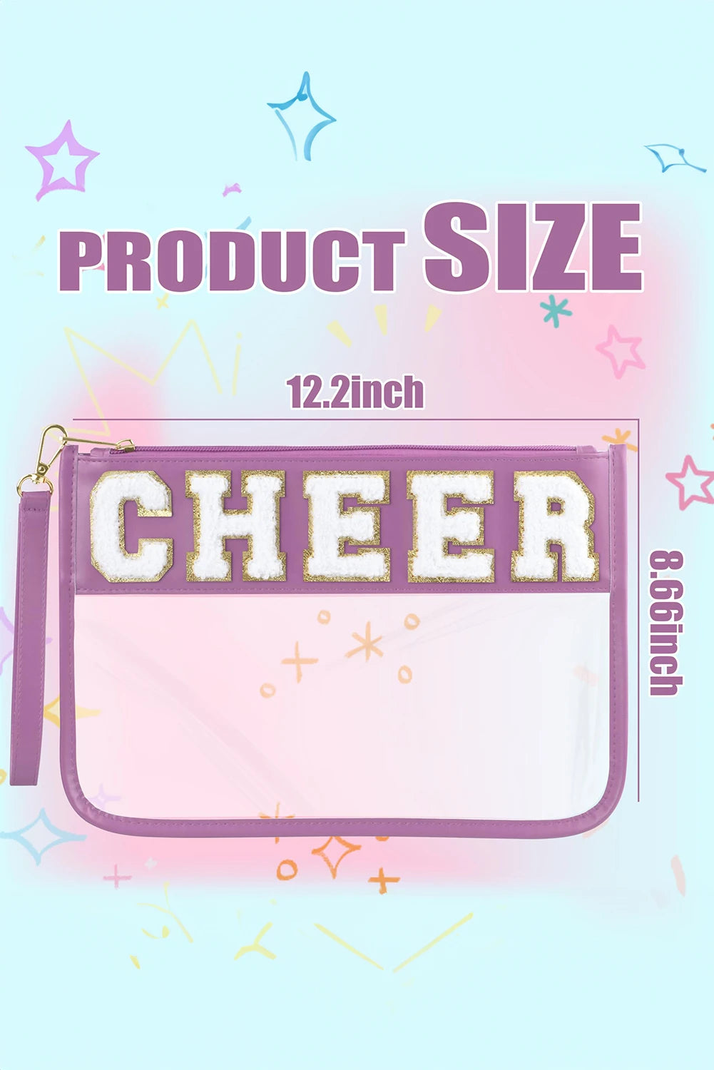 Chenille Letter PU Leather Patchwork Clear Makeup Bag