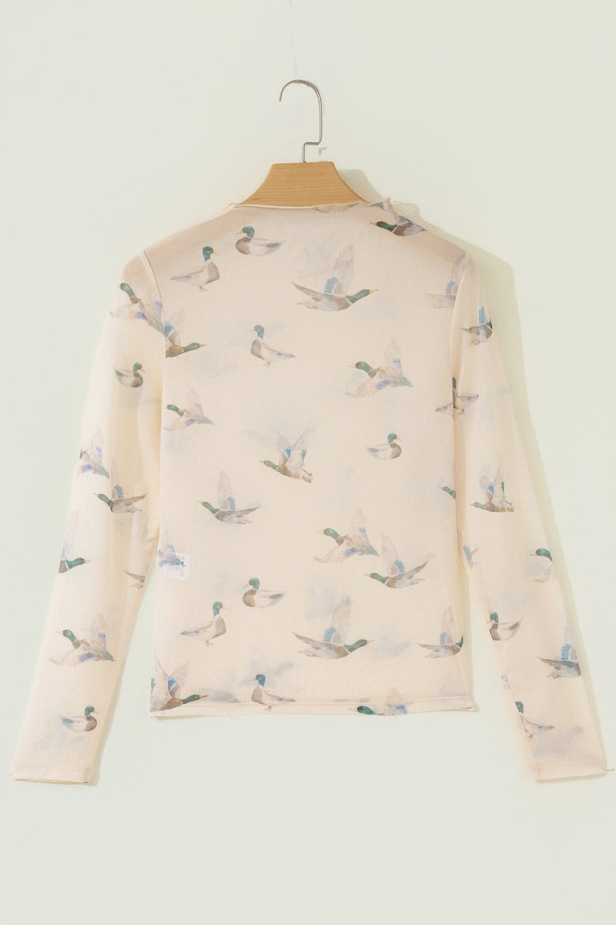 Western Duck Print Mesh Top Western High Neck Fitted