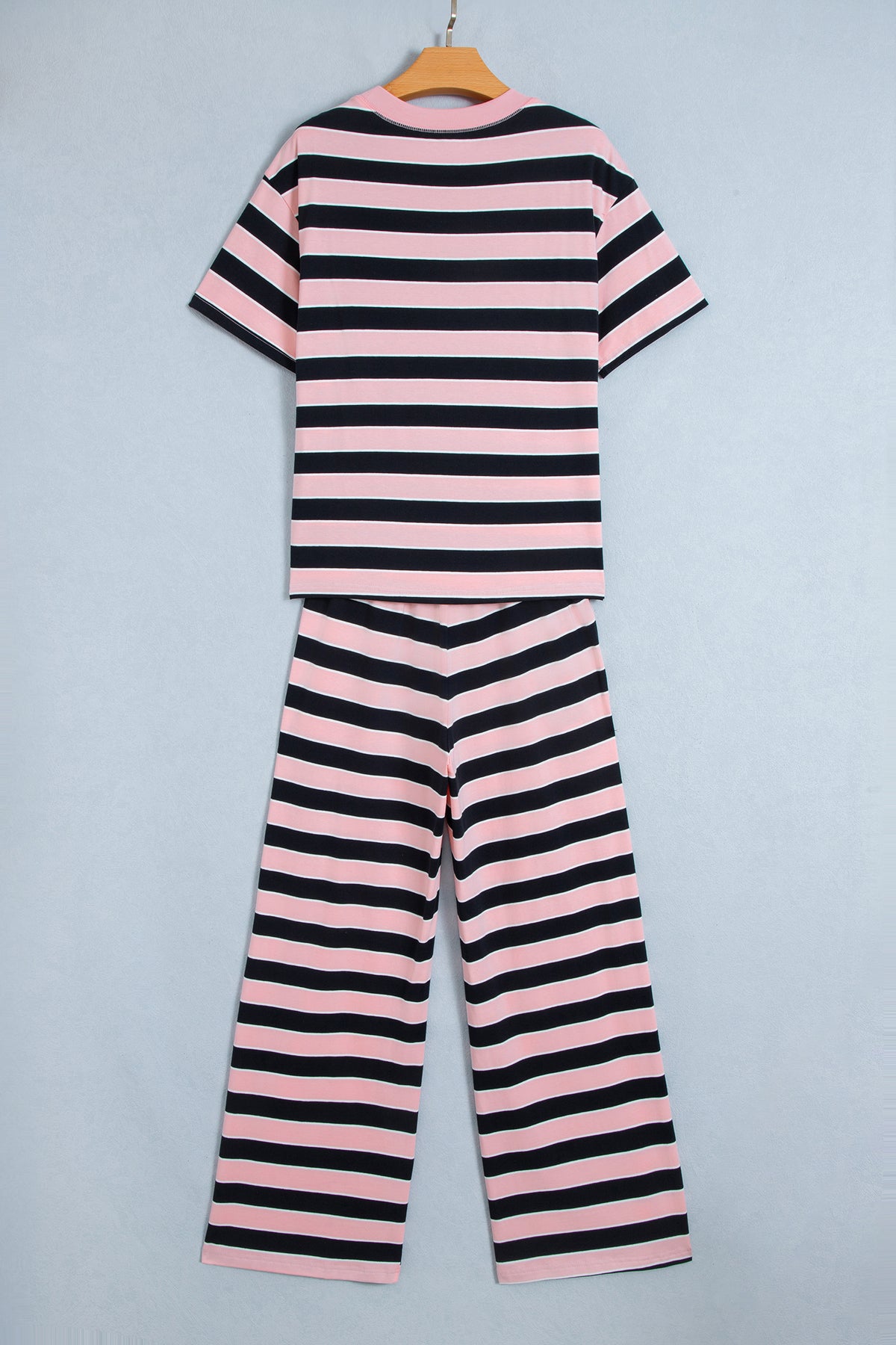 Pink Stripe Loose Tee and Pants Two Piece Set