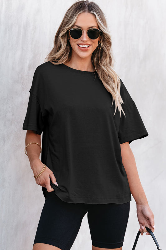 Black Raw Seam Patchwork Drop Shoulder Oversize T Shirt