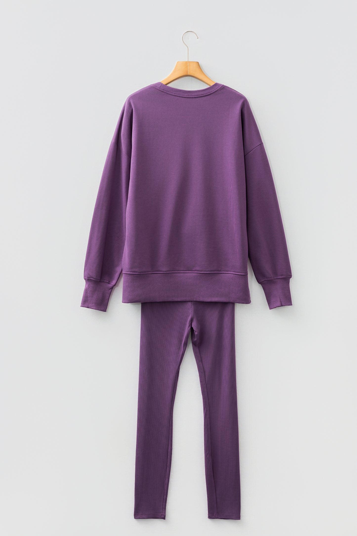 Jet Stream Solid Color Oversize Slit Sweatshirt Ribbed Leggings 2pcs Set
