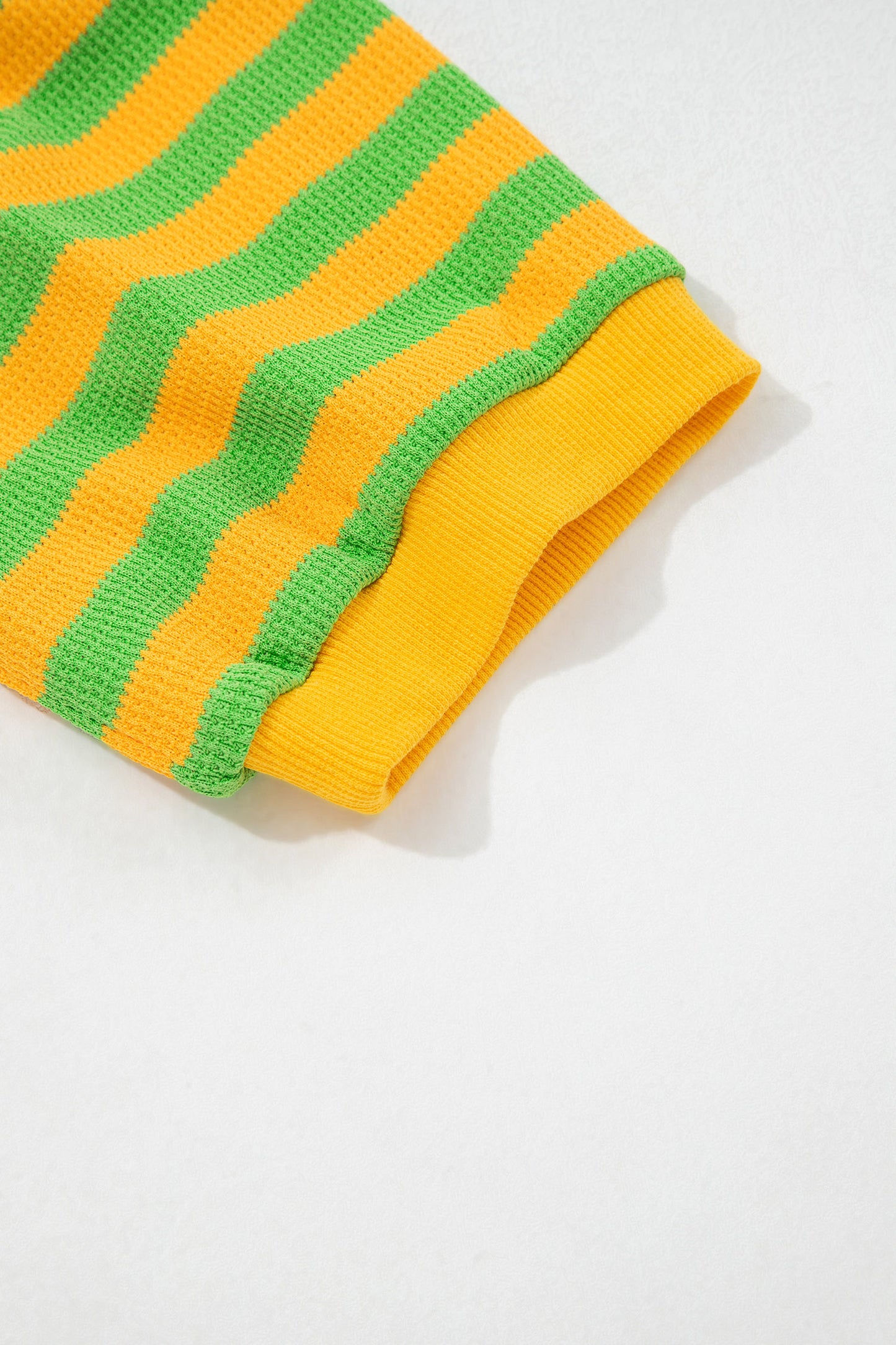 Green Stripe Puff Short Sleeve T Shirt Matching Shorts Set
