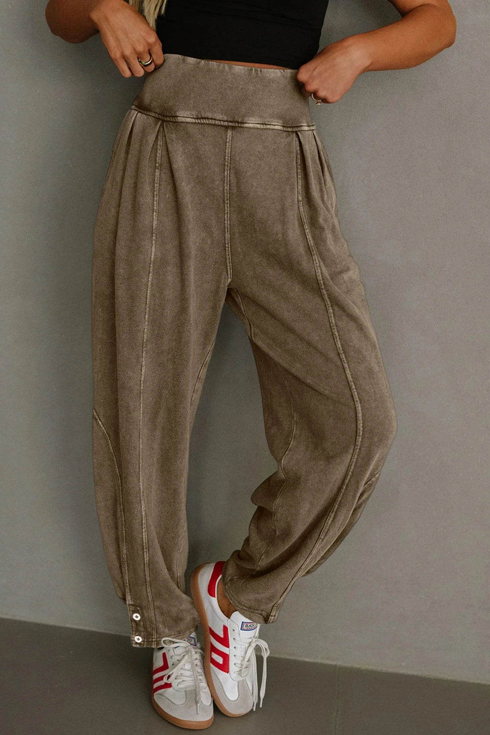 Mineral Wash Jogger Style High Waist Casual
