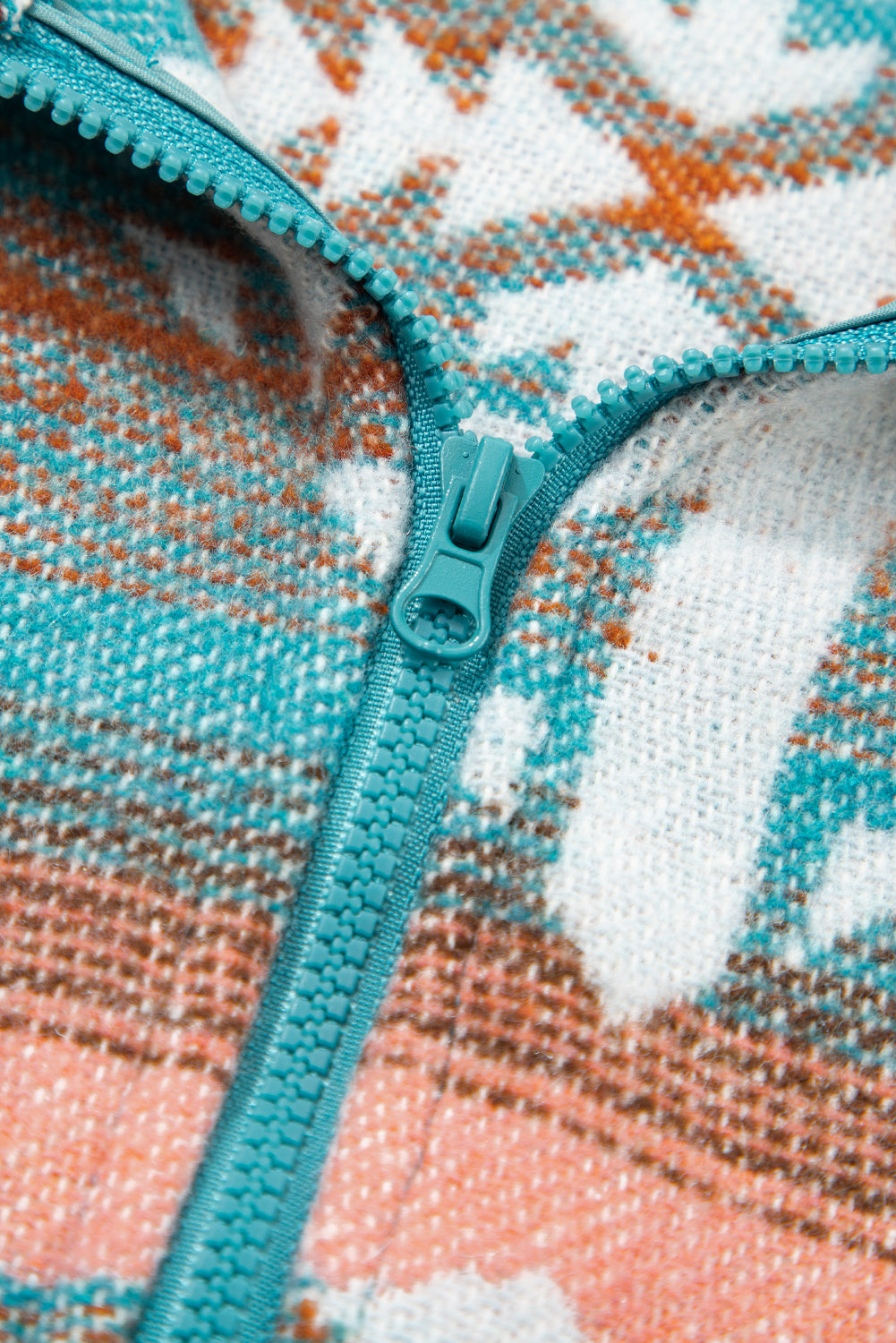 Khaki Quarter Zip Elastic Cuffs Aztec Sweatshirt