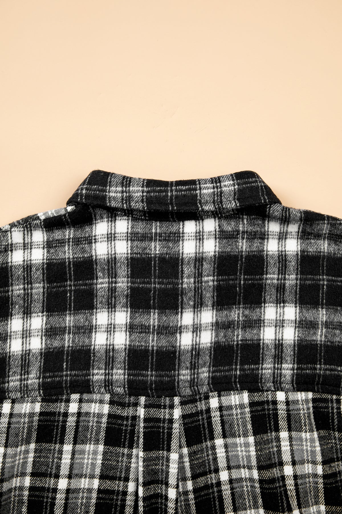 Black Plaid Long Sleeve V Neck Shift Plus Size Shirt Jacket