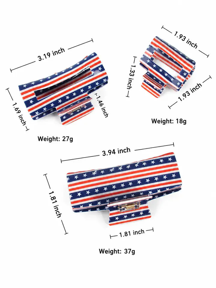 Patriotic American Flag Hair Claw Clip 4th of July Accessory