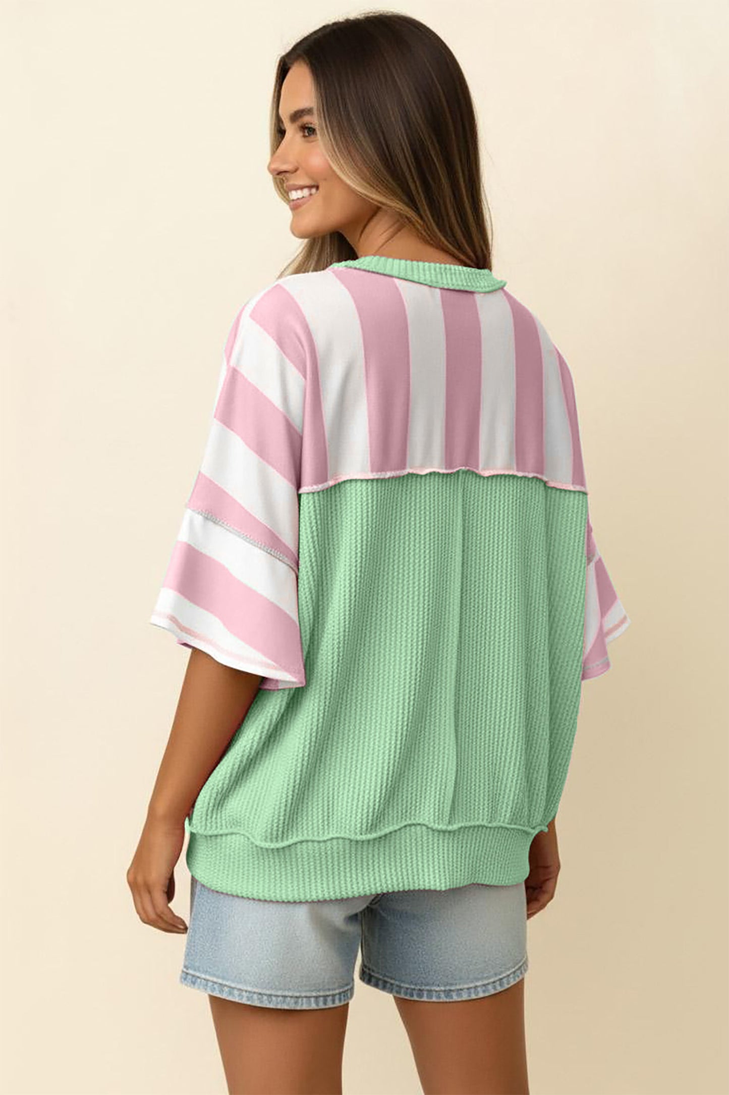 Striped Knit Top Oversized Color Block Boutique Tee