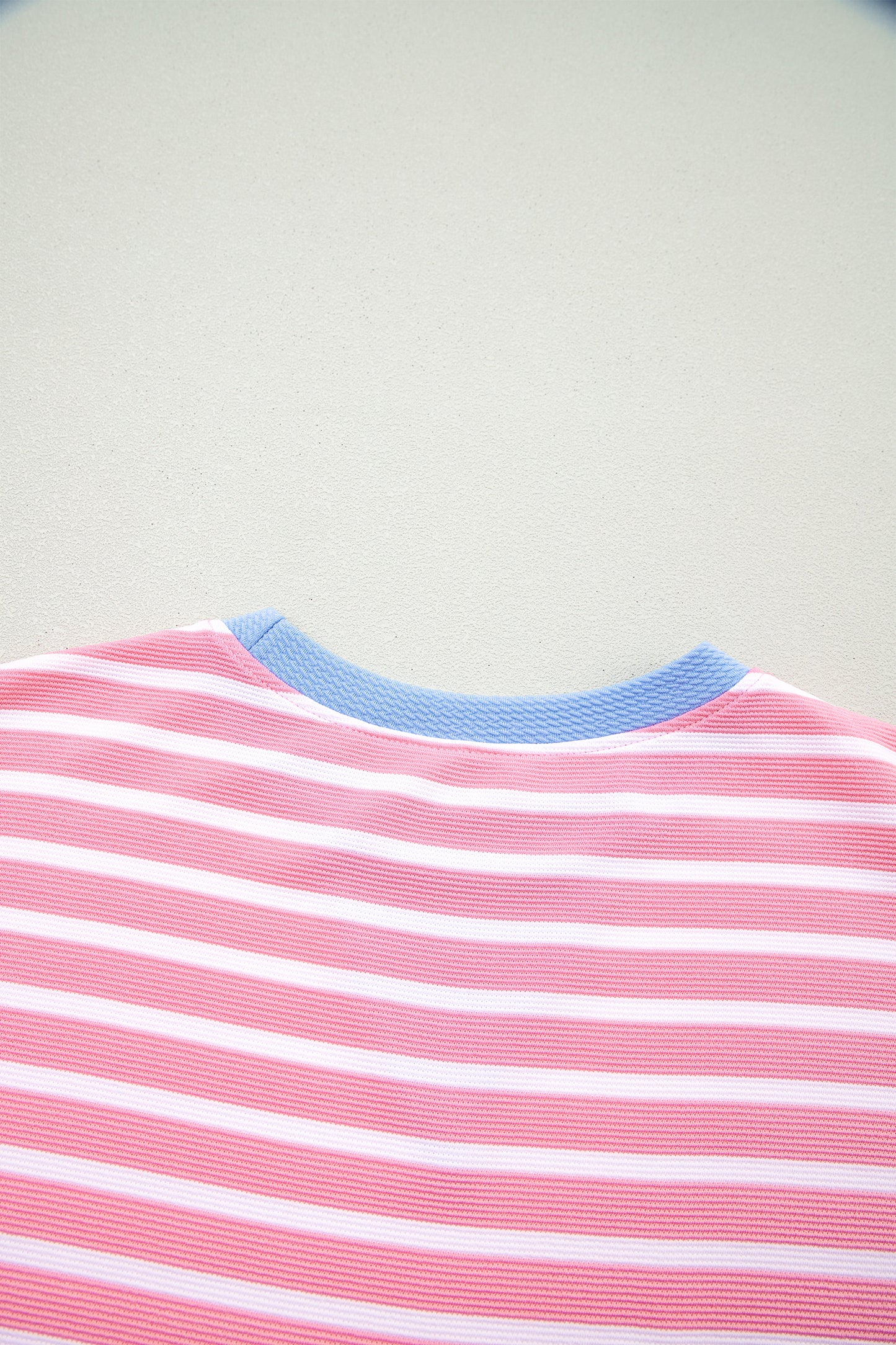 Sky Blue Stripe Contrast Trim Loose Short Sleeve Top