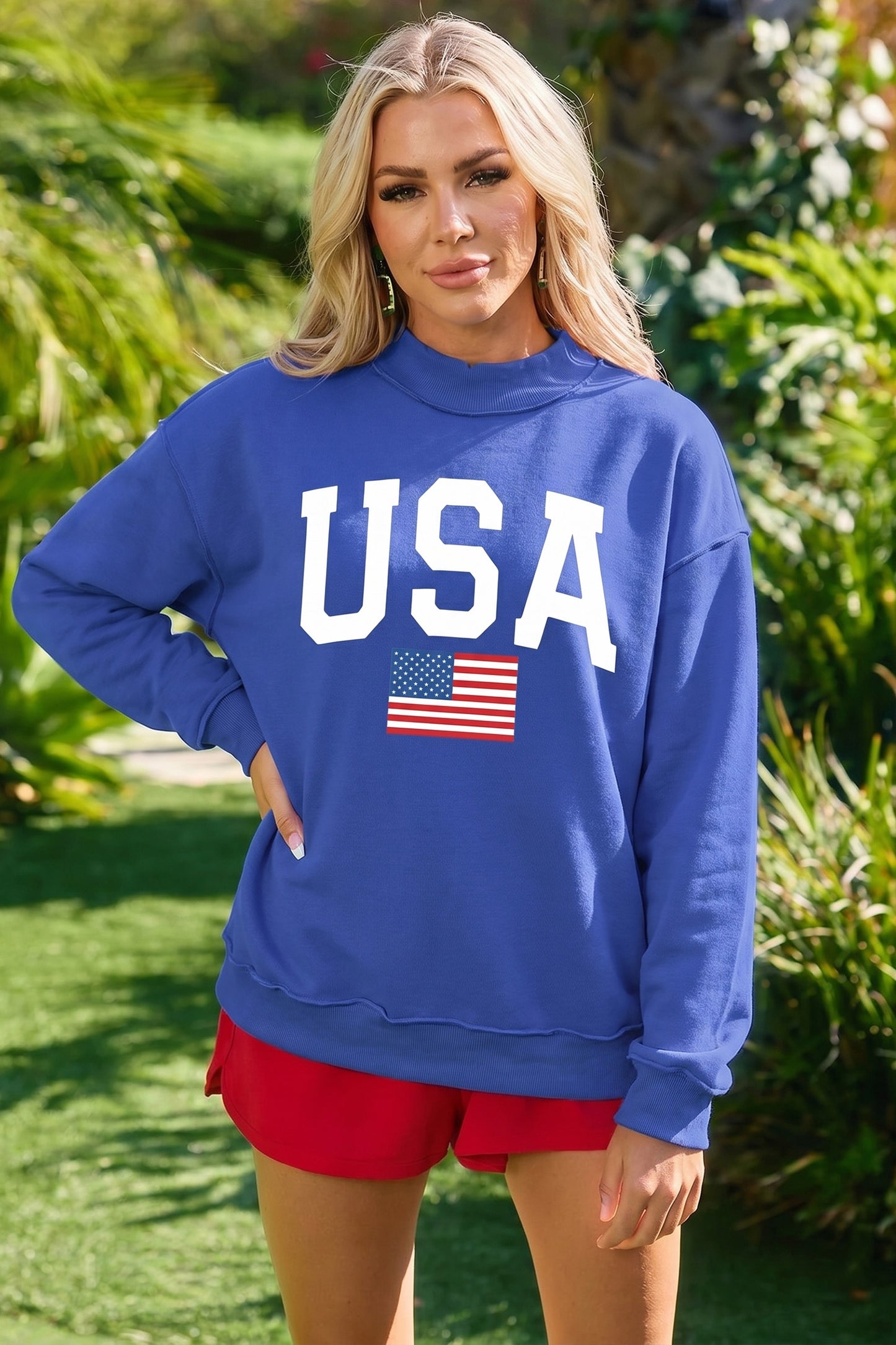 Flag Graphic Cotton Sweatshirt Reversible USA America