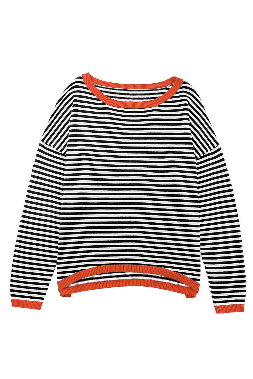 Contrast Trimmed Striped Drop Shoulder Sweater