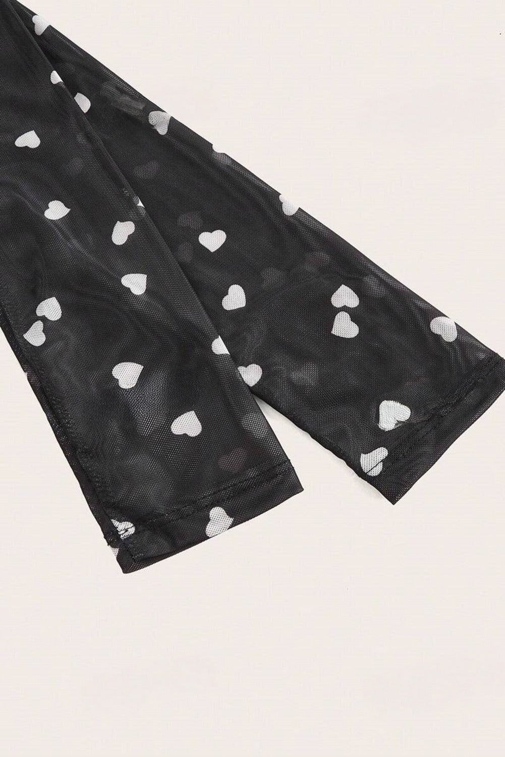 Black Heart Shape Mesh Patchwork Square Neck Bodysuit