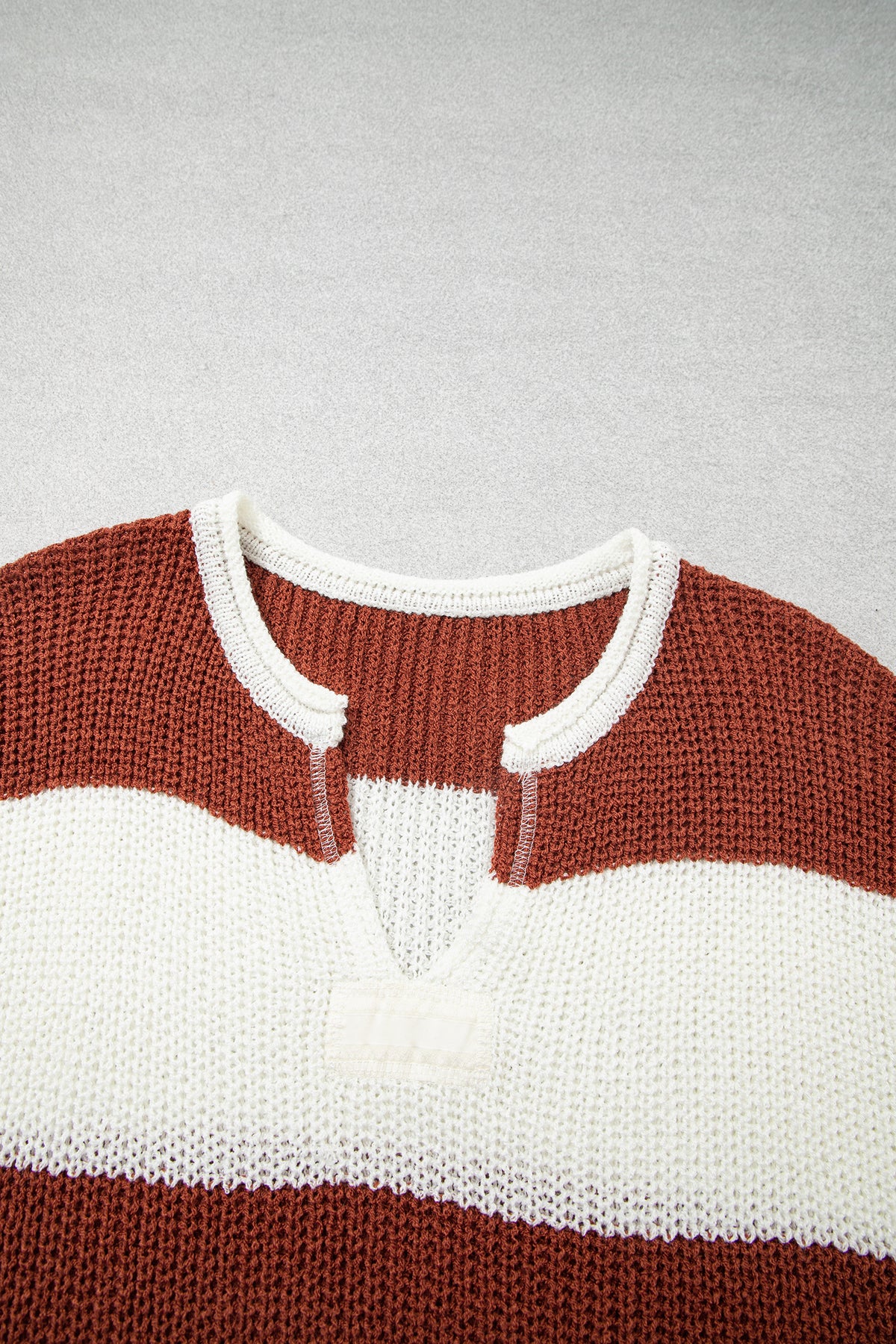 Blue Stripe Striped Colorblock Knit V Neck Short Sleeve Loose Sweater