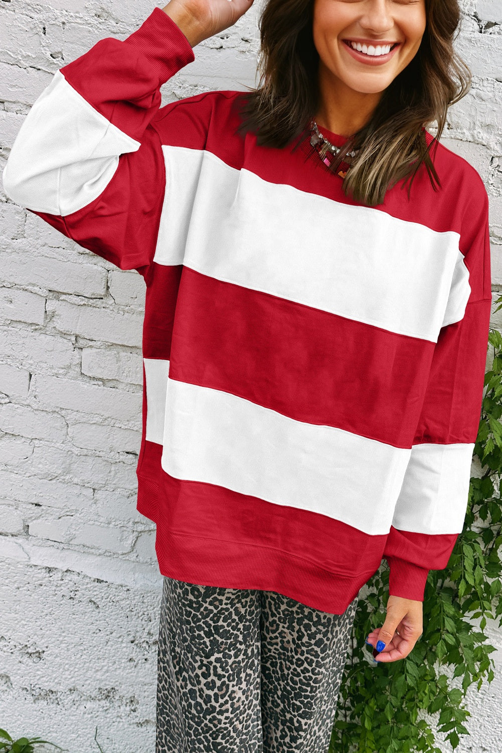 Evergreen Colorblock Drop Shoulder Baggy Sweatshirt