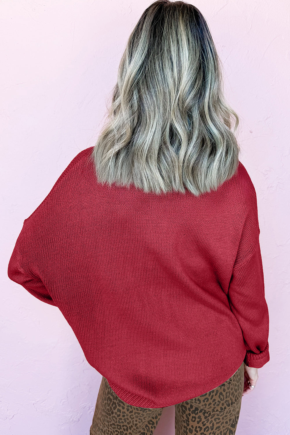 Racing Red Merry Colorful Dot Detail Christmas Drop Shoulder Sweater