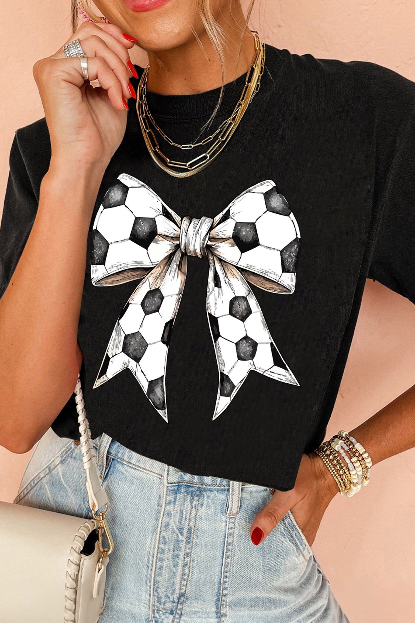 Soccer Print Graphic Tee Trendy Bow Boutique Top