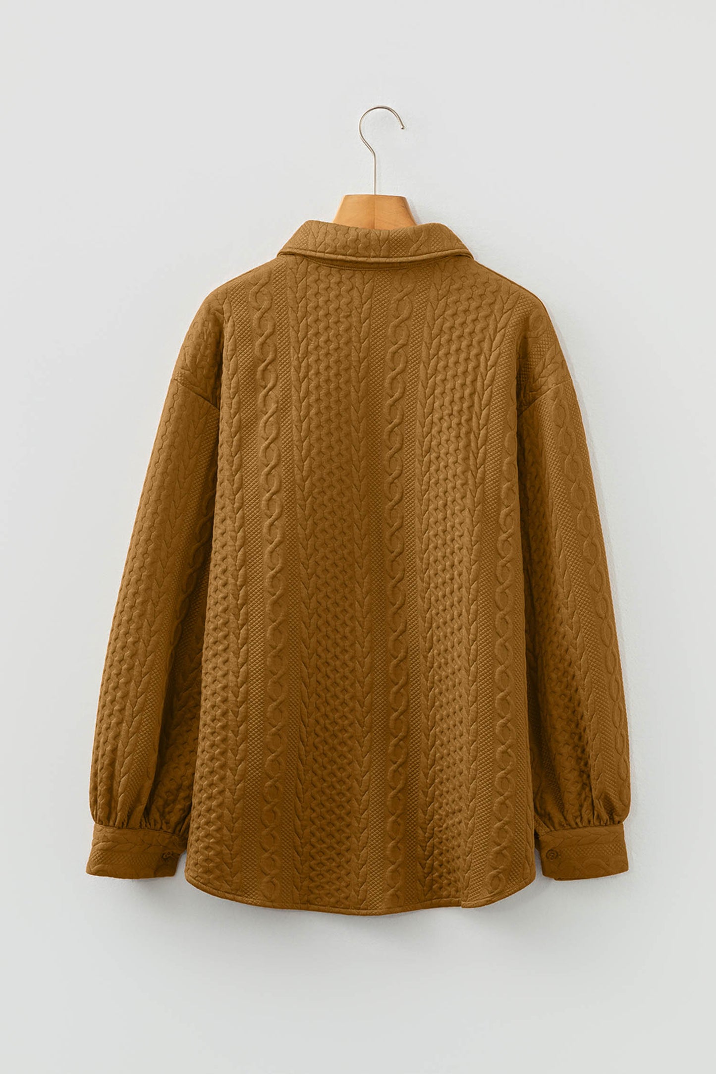 Blackish Green Cable Texture Puff Sleeve Loose Shacket