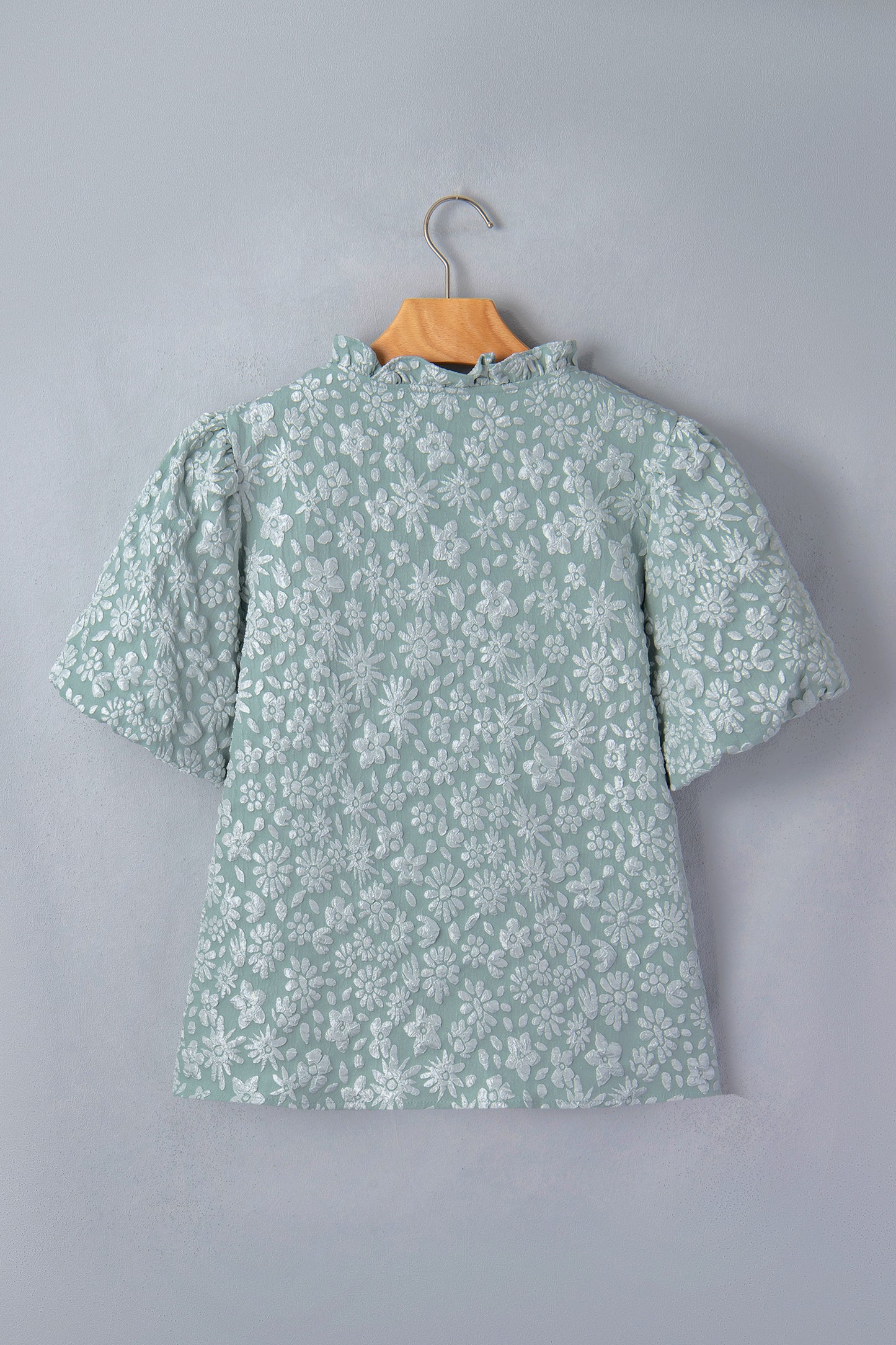 Floral Jacquard Western Blouse Puff Sleeve Top