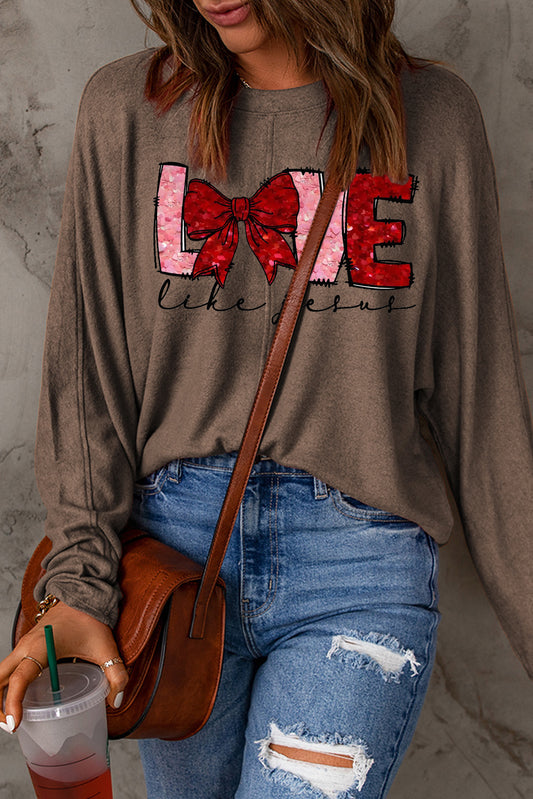 LOVE Valentine's Day Bow Patchwork Long Sleeve Knit Top