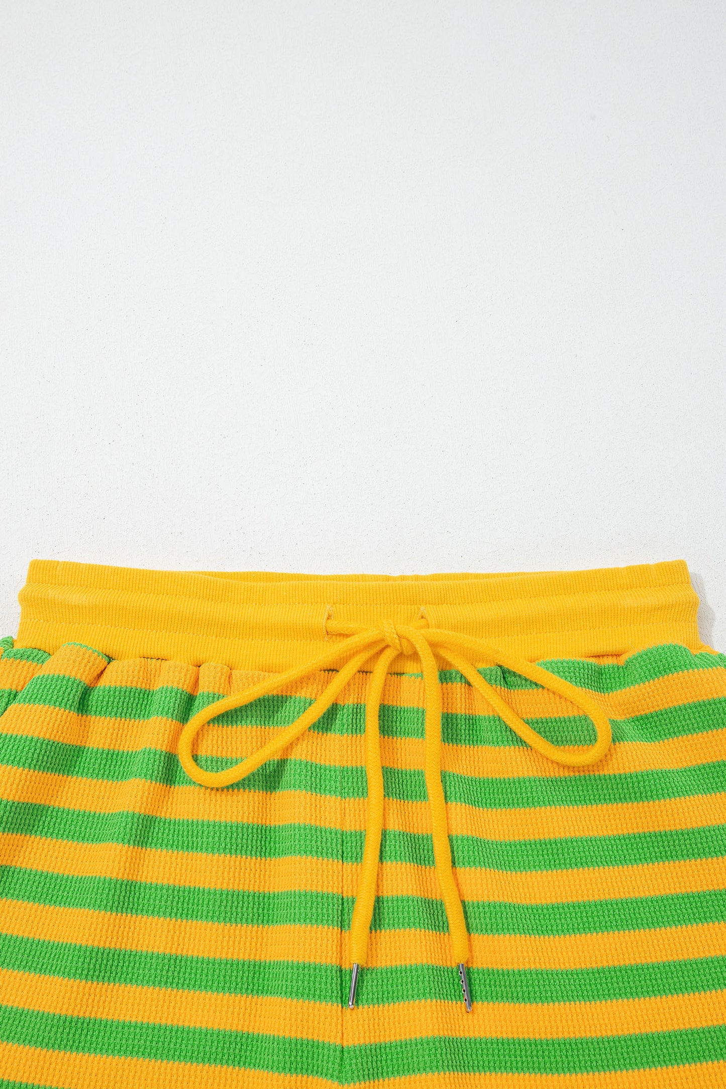 Green Stripe Puff Short Sleeve T Shirt Matching Shorts Set