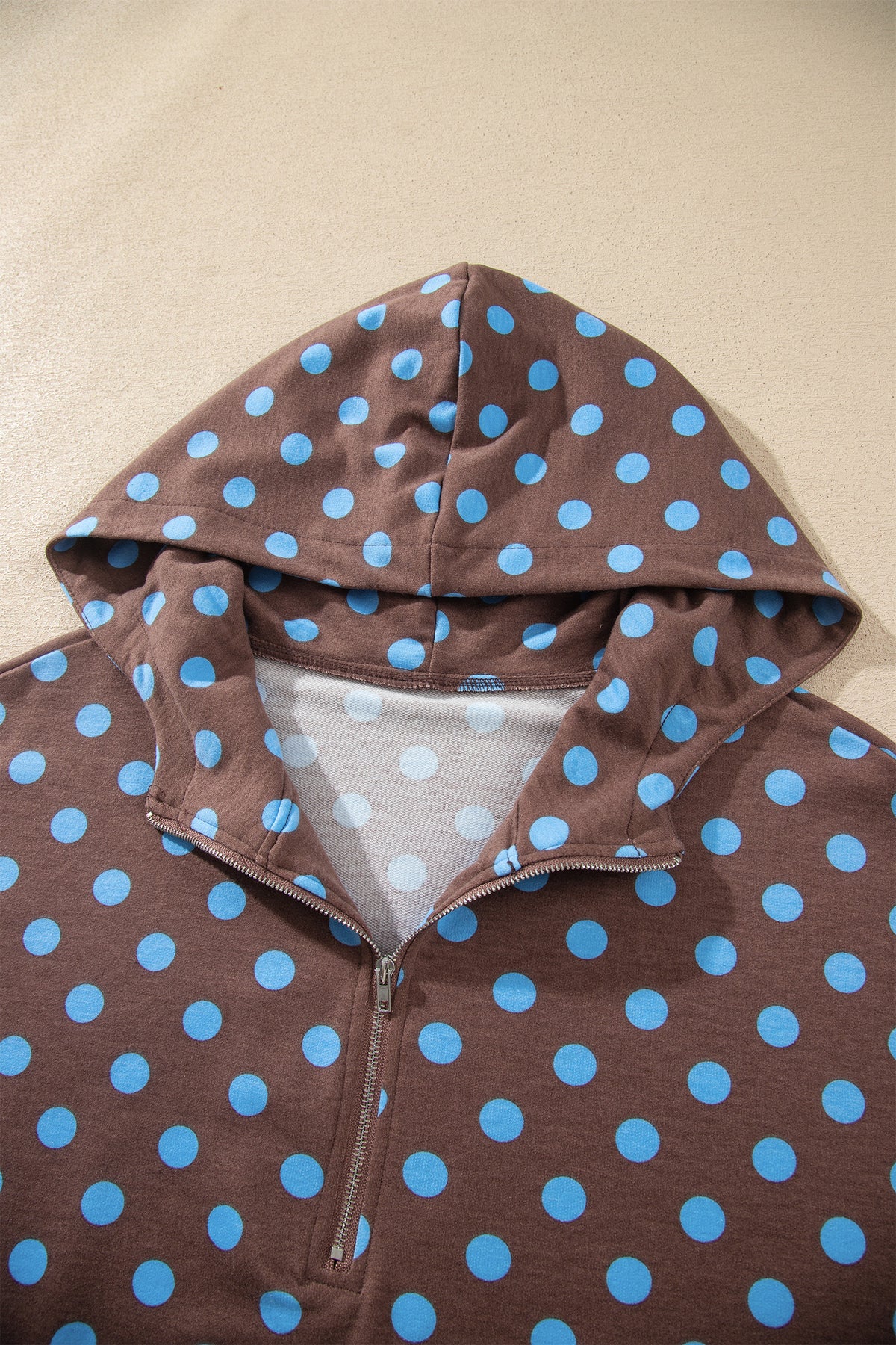 Khaki Polka Dot Hooded Long Sleeve Top Casual Mini Skort Set